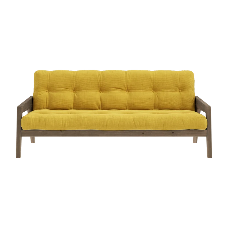Canapé-lit en bois de pin laqué marron foncé et velours jaune miel 204 x 130 cm Grab - Karup Design