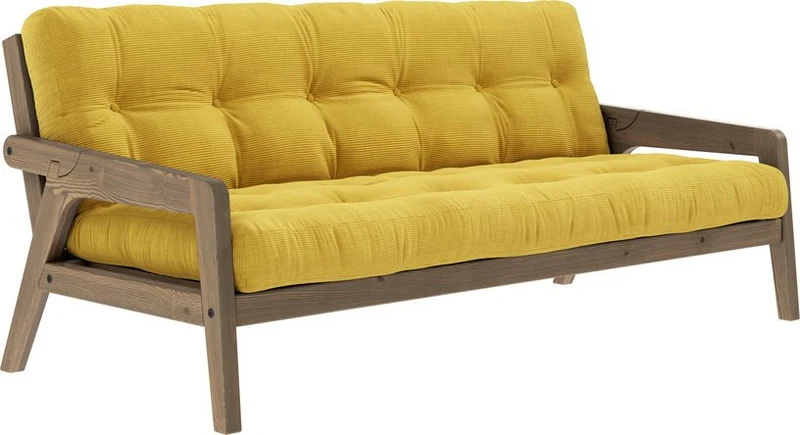 Canapé-lit en bois de pin laqué marron foncé et velours jaune miel 204 x 130 cm Grab - Karup Design