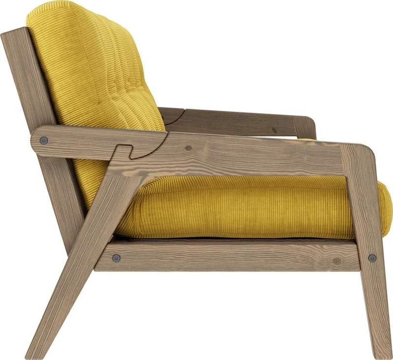 Canapé-lit en bois de pin laqué marron foncé et velours jaune miel 204 x 130 cm Grab - Karup Design