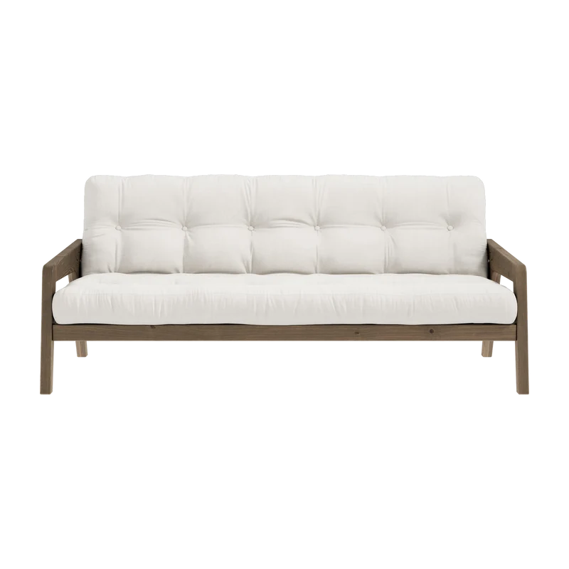 Canapé-lit en bois de pin laqué marron foncé et tissu naturel 204 x 130 cm Grab - Karup Design