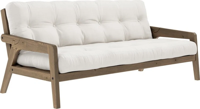 Canapé-lit en bois de pin laqué marron foncé et tissu naturel 204 x 130 cm Grab - Karup Design