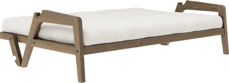 Canapé-lit en bois de pin laqué marron foncé et tissu naturel 204 x 130 cm Grab - Karup Design