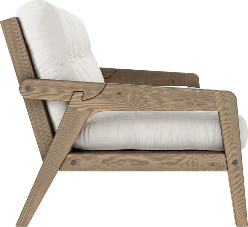 Canapé-lit en bois de pin laqué marron foncé et tissu naturel 204 x 130 cm Grab - Karup Design