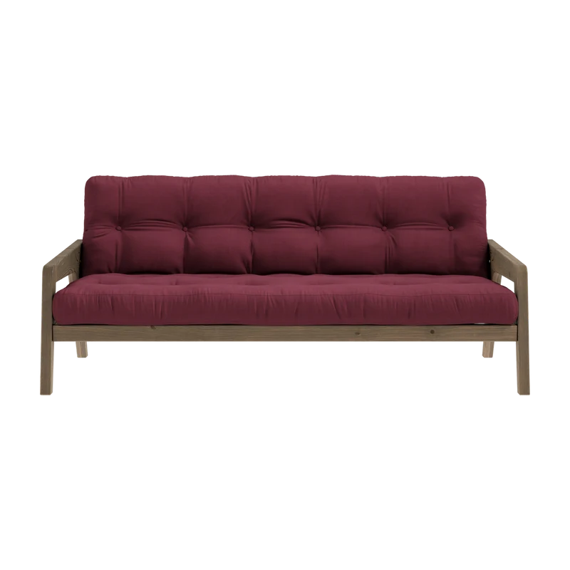 Canapé-lit en bois de pin laqué marron foncé et tissu bordeaux 204 x 130 cm Grab - Karup Design