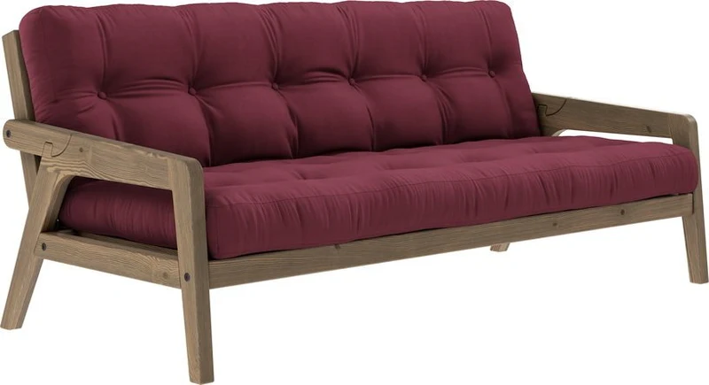 Canapé-lit en bois de pin laqué marron foncé et tissu bordeaux 204 x 130 cm Grab - Karup Design
