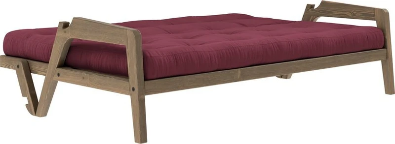 Canapé-lit en bois de pin laqué marron foncé et tissu bordeaux 204 x 130 cm Grab - Karup Design