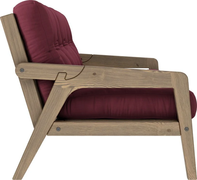 Canapé-lit en bois de pin laqué marron foncé et tissu bordeaux 204 x 130 cm Grab - Karup Design