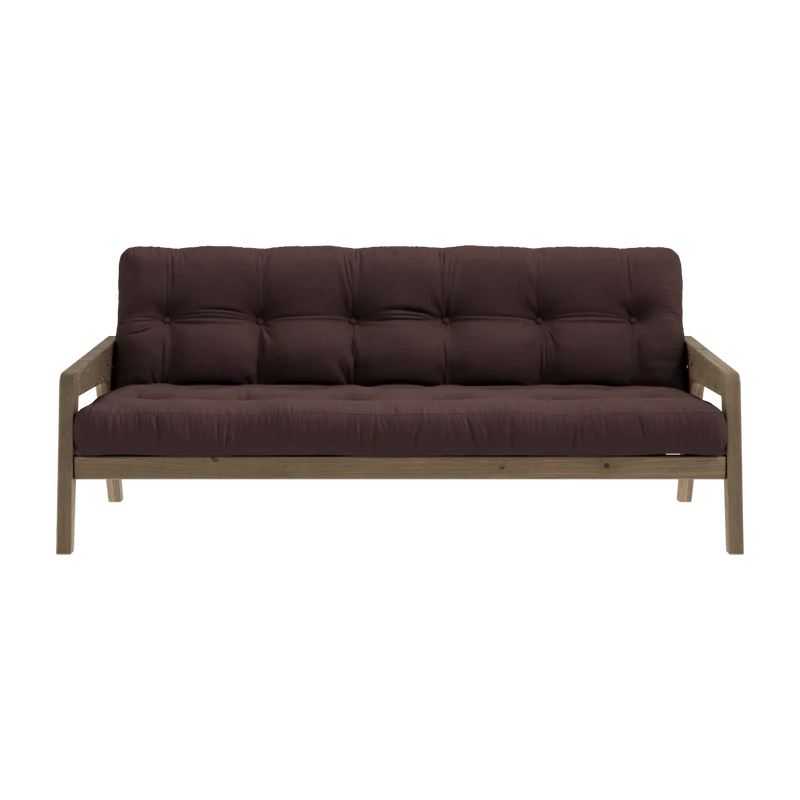 Canapé-lit en bois de pin laqué marron foncé et tissu marron 204 x 130 cm Grab - Karup Design