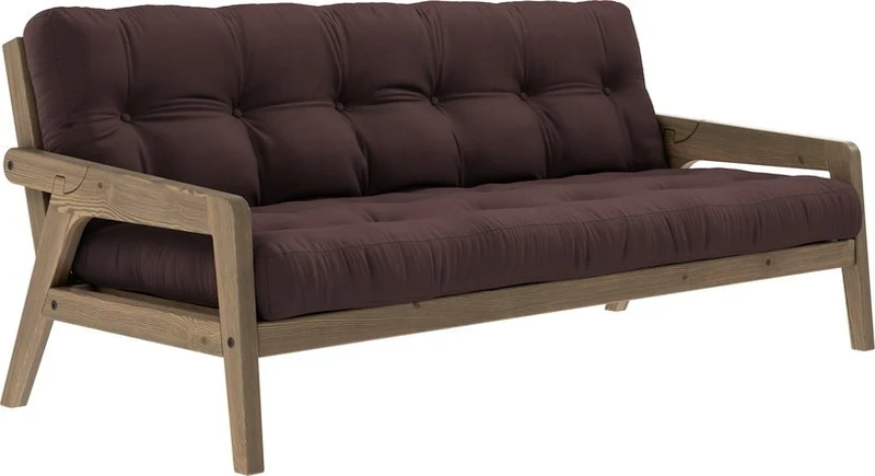 Canapé-lit en bois de pin laqué marron foncé et tissu marron 204 x 130 cm Grab - Karup Design