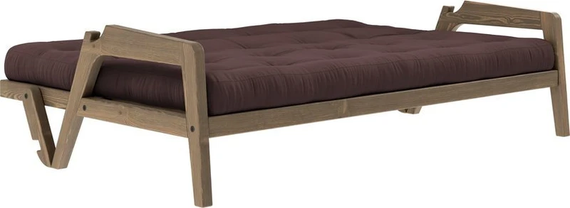 Canapé-lit en bois de pin laqué marron foncé et tissu marron 204 x 130 cm Grab - Karup Design