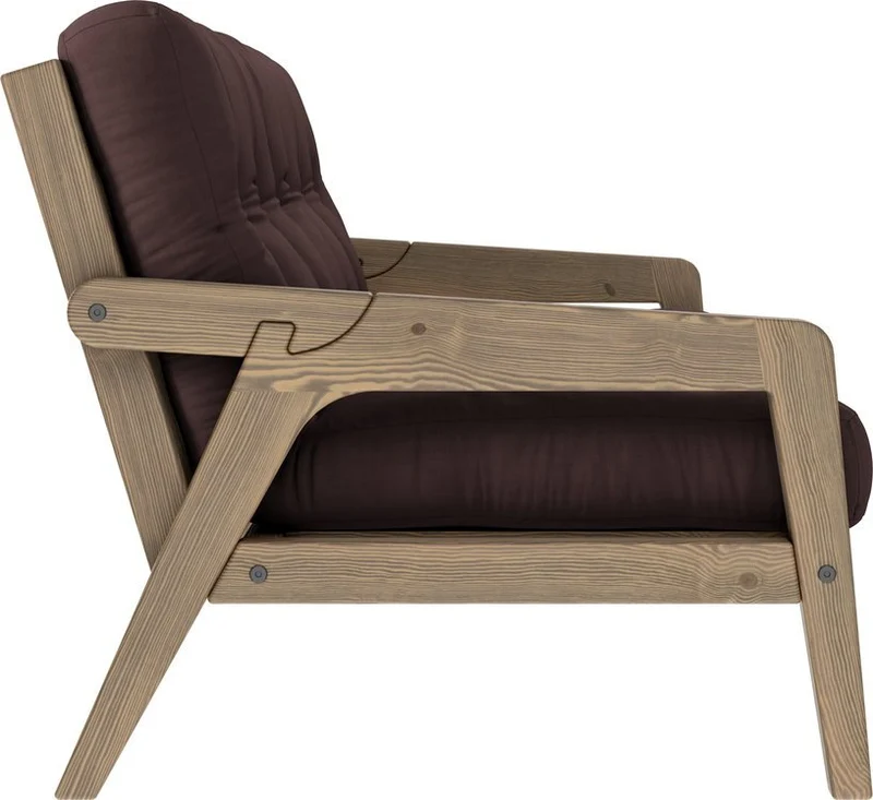 Canapé-lit en bois de pin laqué marron foncé et tissu marron 204 x 130 cm Grab - Karup Design