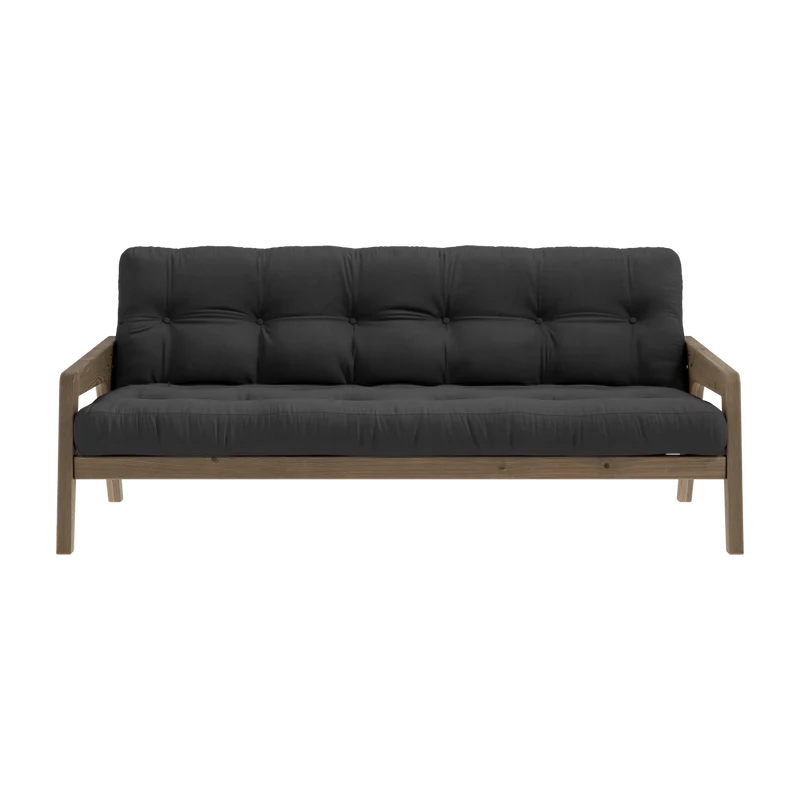 Canapé-lit en bois de pin laqué marron foncé et tissu gris foncé 204 x 130 cm Grab - Karup Design