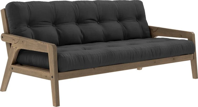Canapé-lit en bois de pin laqué marron foncé et tissu gris foncé 204 x 130 cm Grab - Karup Design