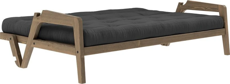 Canapé-lit en bois de pin laqué marron foncé et tissu gris foncé 204 x 130 cm Grab - Karup Design