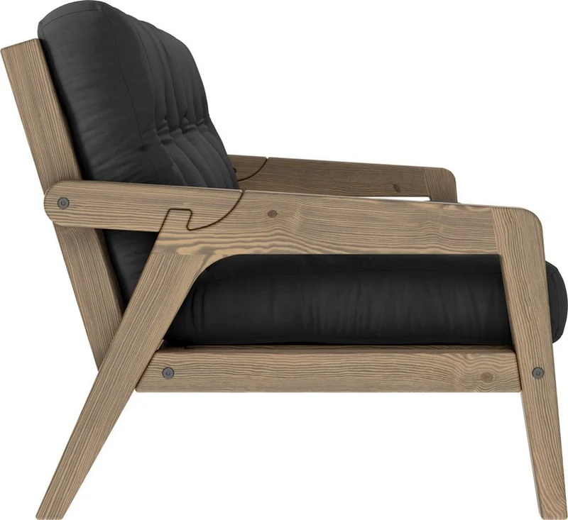 Canapé-lit en bois de pin laqué marron foncé et tissu gris foncé 204 x 130 cm Grab - Karup Design