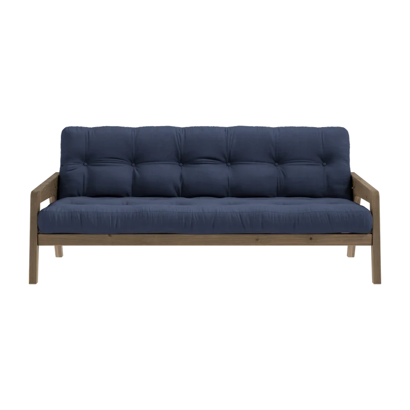 Canapé-lit en bois de pin laqué marron foncé et tissu bleu marine 204 x 130 cm Grab - Karup Design