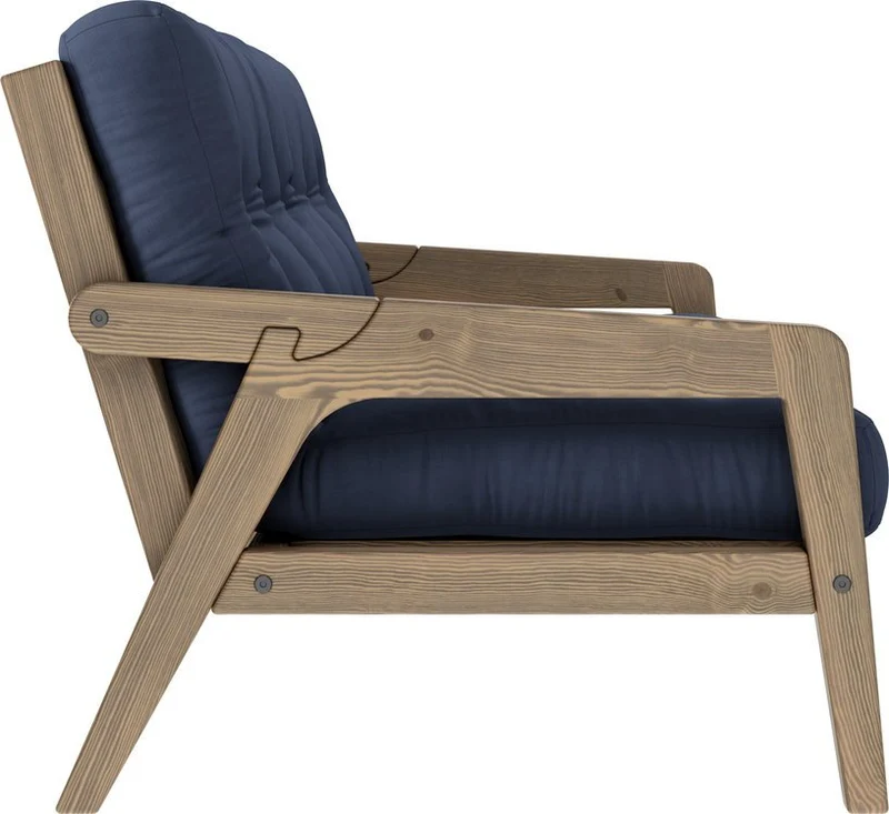 Canapé-lit en bois de pin laqué marron foncé et tissu bleu marine 204 x 130 cm Grab - Karup Design