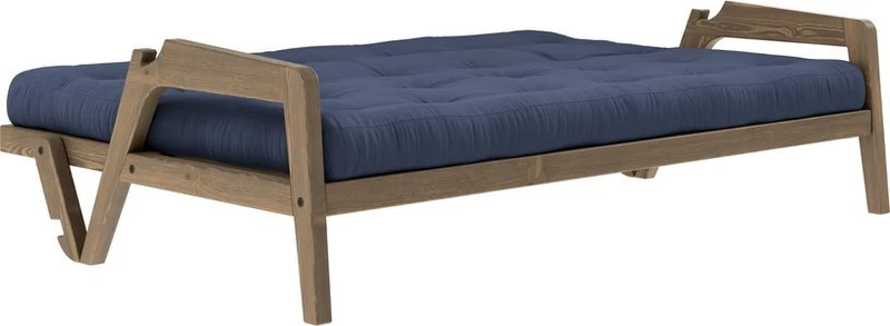 Canapé-lit en bois de pin laqué marron foncé et tissu bleu marine 204 x 130 cm Grab - Karup Design