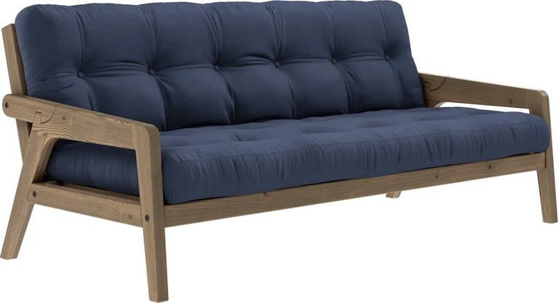 Canapé-lit en bois de pin laqué marron foncé et tissu bleu marine 204 x 130 cm Grab - Karup Design