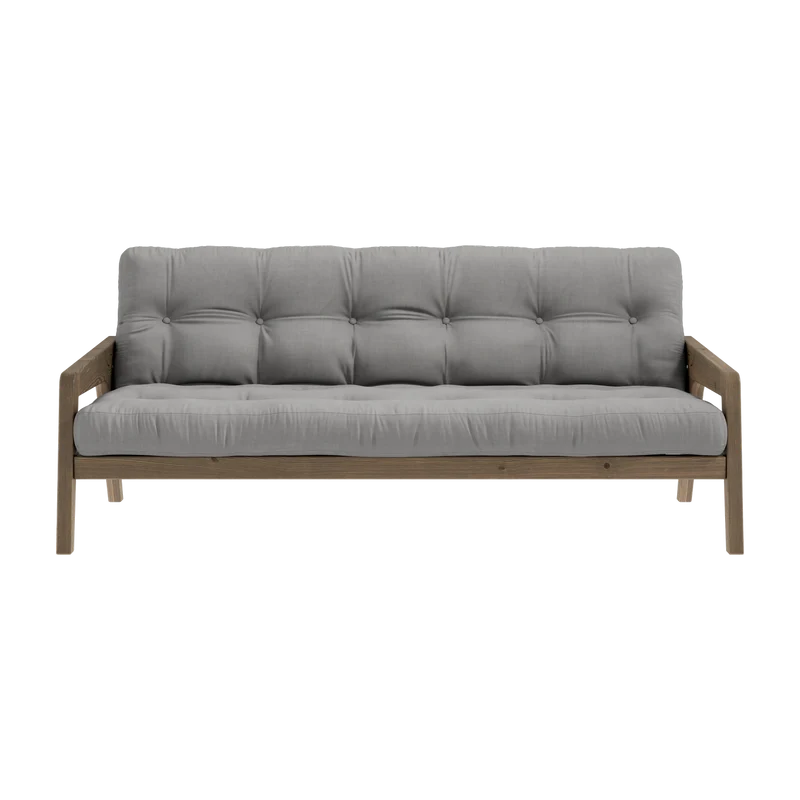 Canapé-lit en bois de pin laqué marron foncé et tissu gris 204 x 130 cm Grab - Karup Design