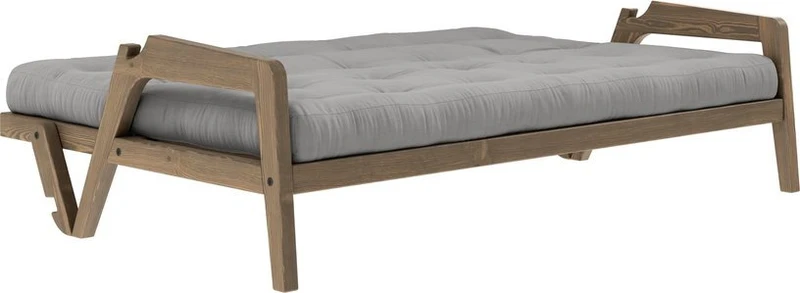 Canapé-lit en bois de pin laqué marron foncé et tissu gris 204 x 130 cm Grab - Karup Design