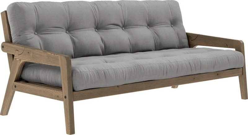 Canapé-lit en bois de pin laqué marron foncé et tissu gris 204 x 130 cm Grab - Karup Design
