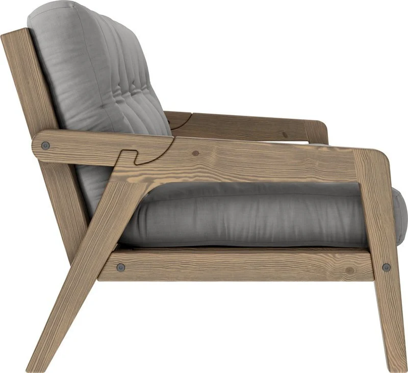 Canapé-lit en bois de pin laqué marron foncé et tissu gris 204 x 130 cm Grab - Karup Design