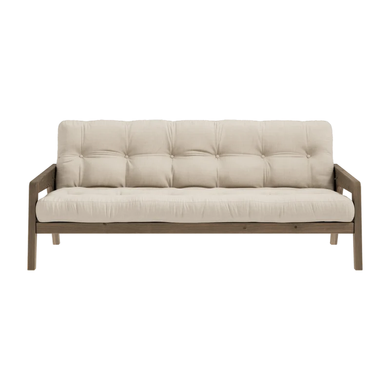 Canapé-lit en bois de pin laqué marron foncé et tissu beige 204 x 130 cm Grab - Karup Design