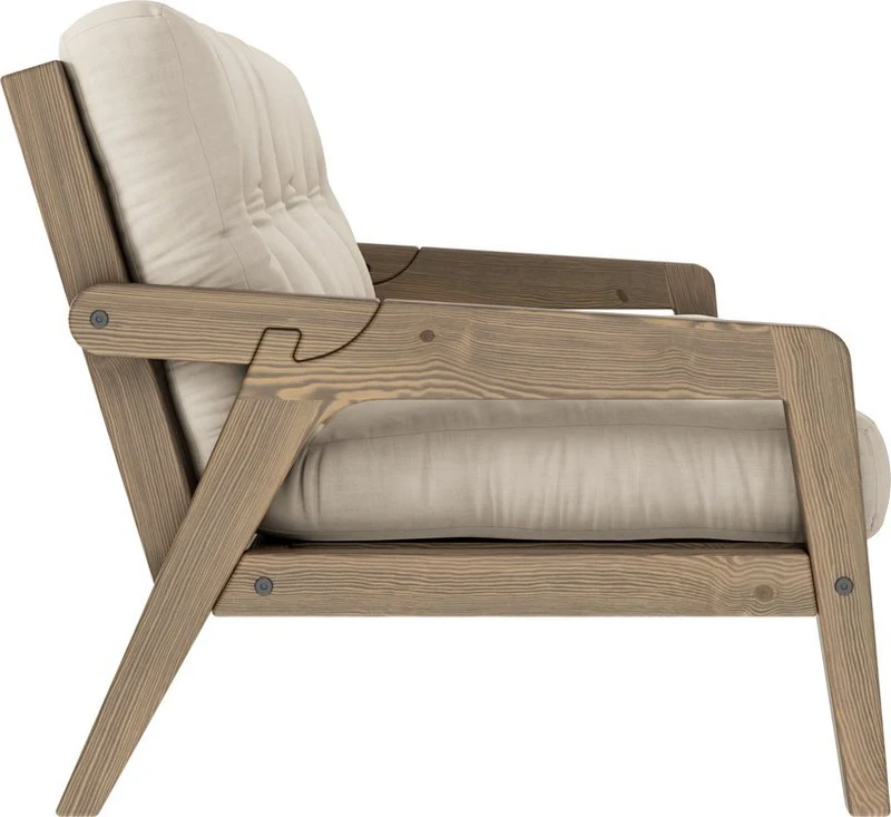 Canapé-lit en bois de pin laqué marron foncé et tissu beige 204 x 130 cm Grab - Karup Design