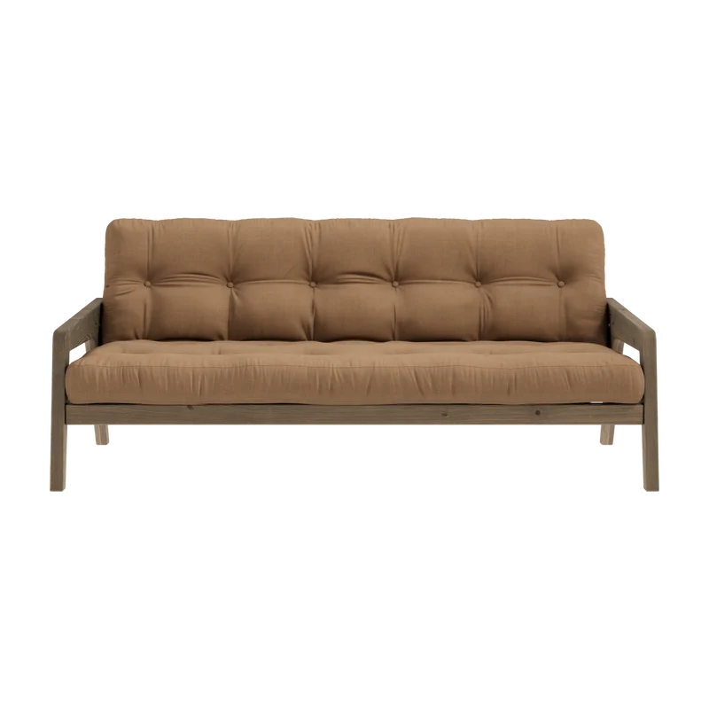 Canapé-lit en bois de pin laqué marron foncé et tissu marron moka 204 x 130 cm Grab - Karup Design