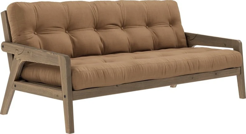 Canapé-lit en bois de pin laqué marron foncé et tissu marron moka 204 x 130 cm Grab - Karup Design