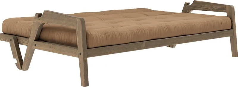 Canapé-lit en bois de pin laqué marron foncé et tissu marron moka 204 x 130 cm Grab - Karup Design