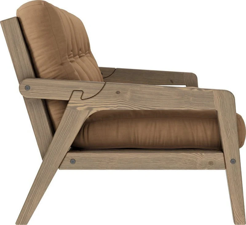 Canapé-lit en bois de pin laqué marron foncé et tissu marron moka 204 x 130 cm Grab - Karup Design
