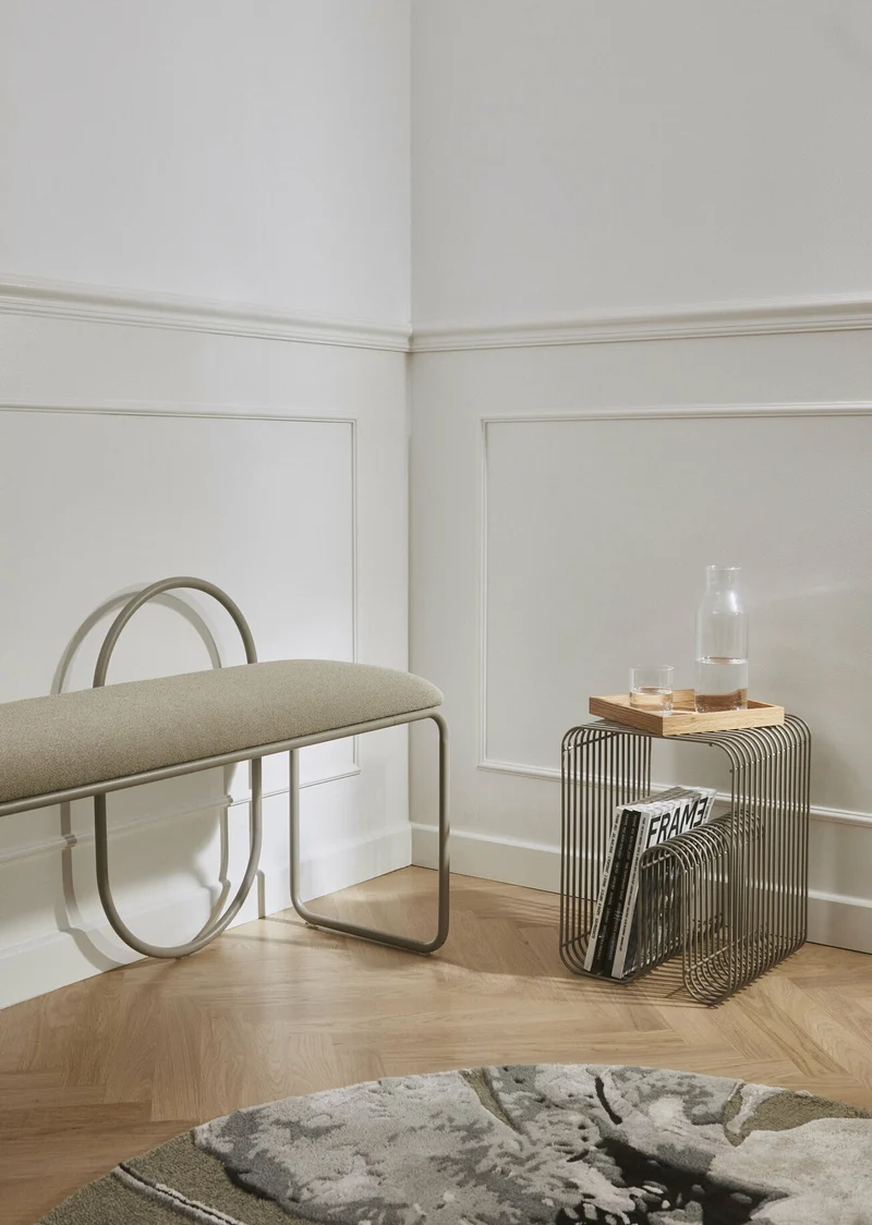 Banc en bouclé taupe 110 x 39 cm Angui - AYTM