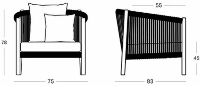 Fauteuil en corde noir et teck Lento Lounge - Vincent Sheppard