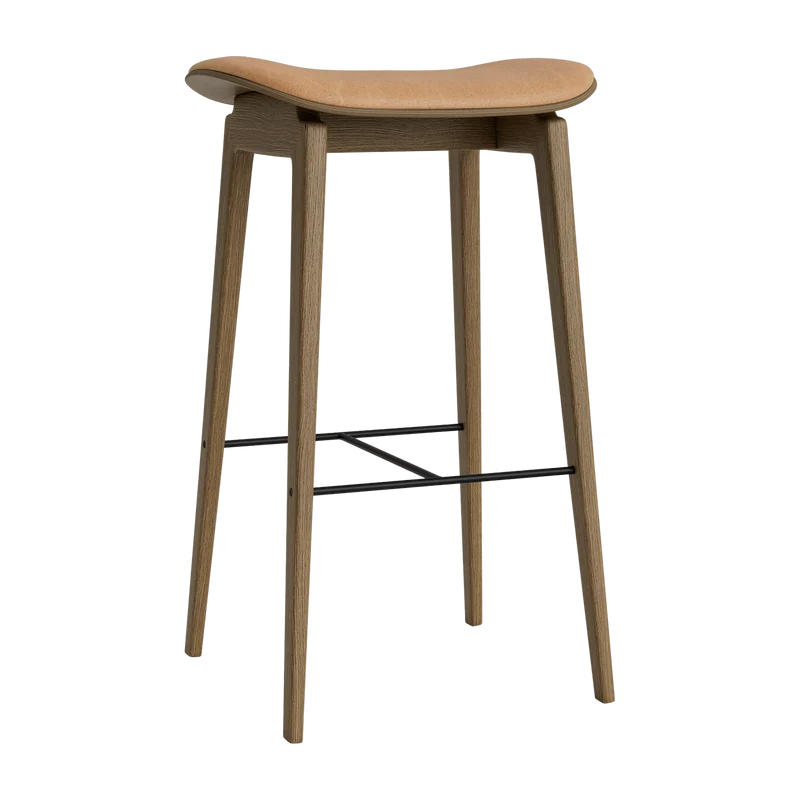 Tabouret de bar en chêne fumé clair et rembourrage en cuir camel 75 cm NY11 - NORR11