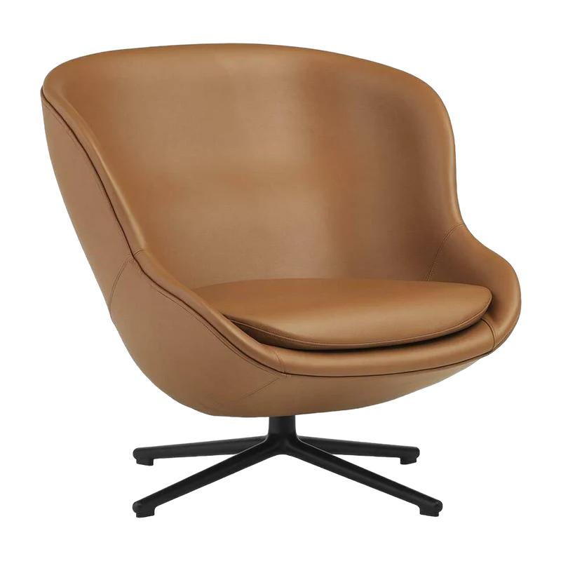Fauteuil bas pivotant en aluminium noir et cuir marron Hyg - Normann Copenhagen