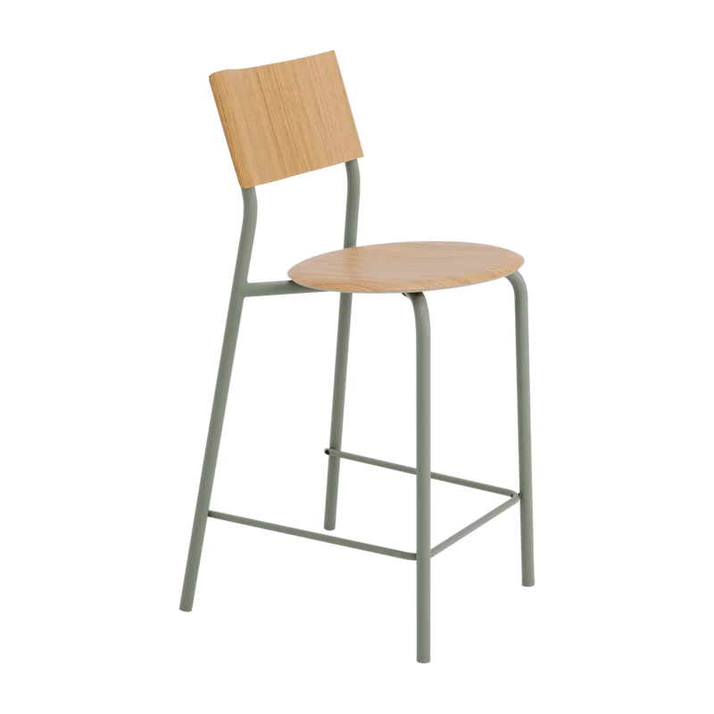 Chaise de bar en chêne et acier gris eucalyptus 65 cm SSD - TIPTOE