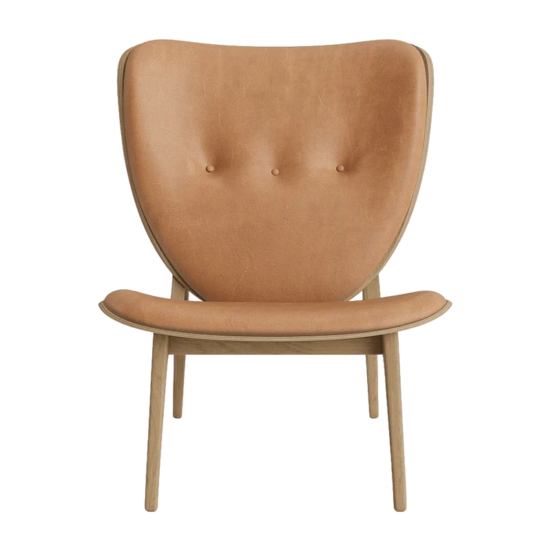 Fauteuil lounge en chêne naturel avec rembourrage en cuir camel Elephant - NORR11