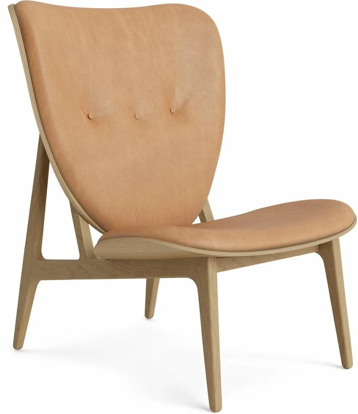 Fauteuil lounge en chêne naturel avec rembourrage en cuir camel Elephant - NORR11