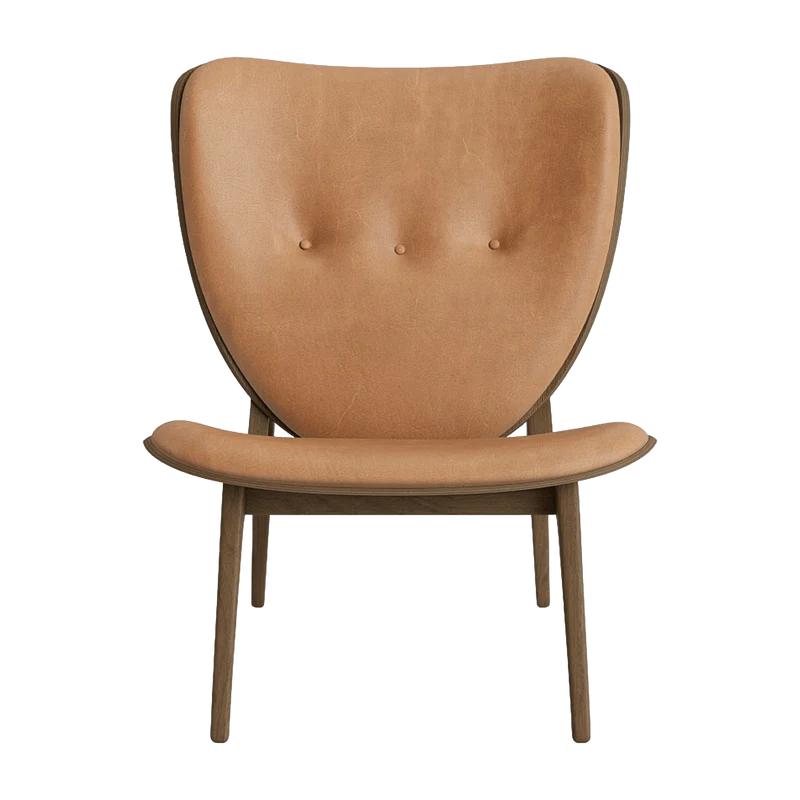 Fauteuil lounge en chêne fumé clair avec rembourrage en cuir camel Elephant - NORR11