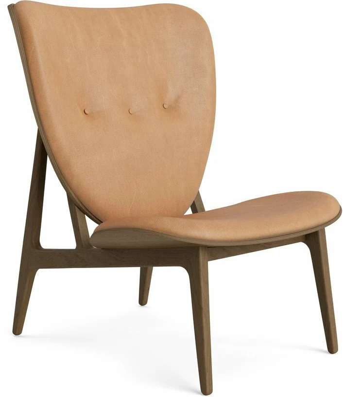 Fauteuil lounge en chêne fumé clair avec rembourrage en cuir camel Elephant - NORR11