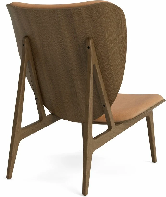 Fauteuil lounge en chêne fumé clair avec rembourrage en cuir camel Elephant - NORR11