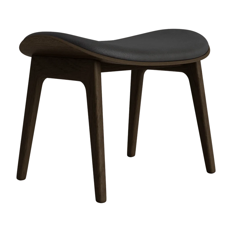Tabouret lounge en chêne fumé et rembourrage en cuir anthracite Elephant - NORR11
