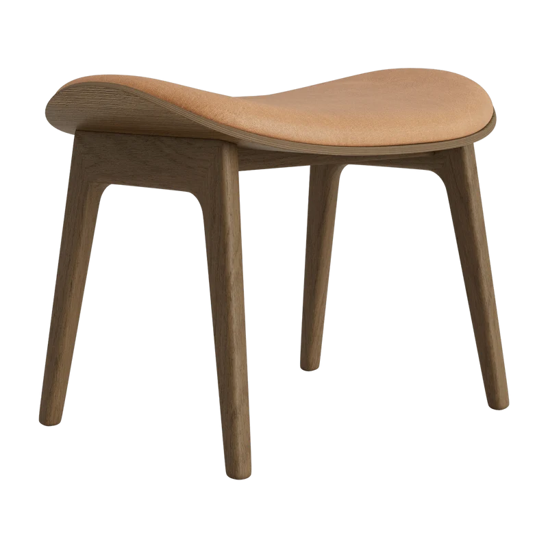 Tabouret lounge en chêne fumé clair et rembourrage en cuir camel Elephant - NORR11