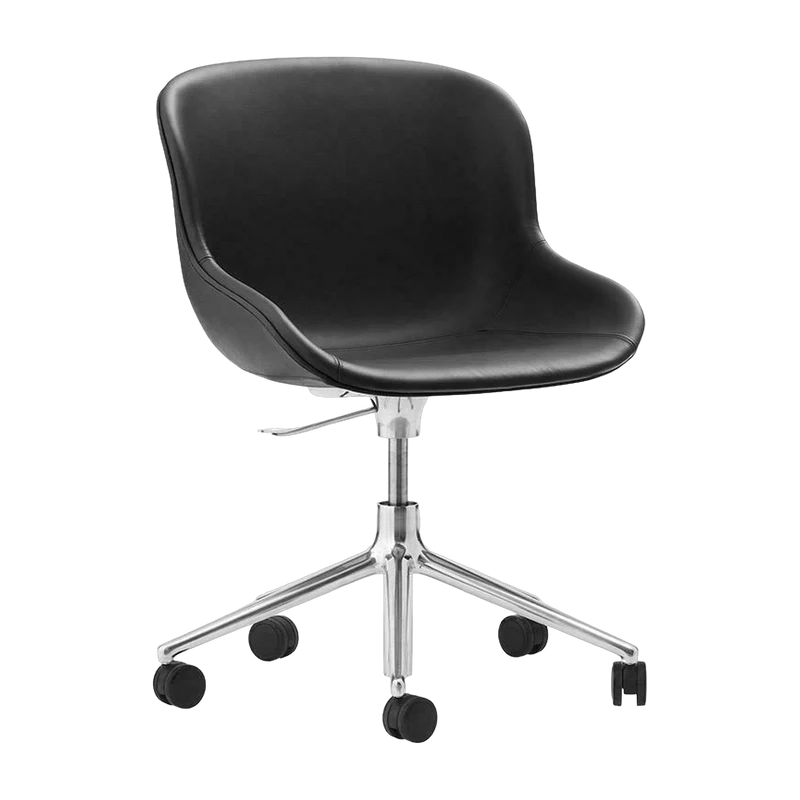 Chaise pivotante 5 roues en aluminium et cuir noir Hyg - Normann Copenhagen