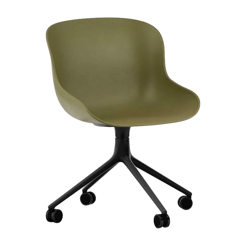 Chaise pivotante 4 roues en aluminium noir et pp olive Hyg - Normann Copenhagen