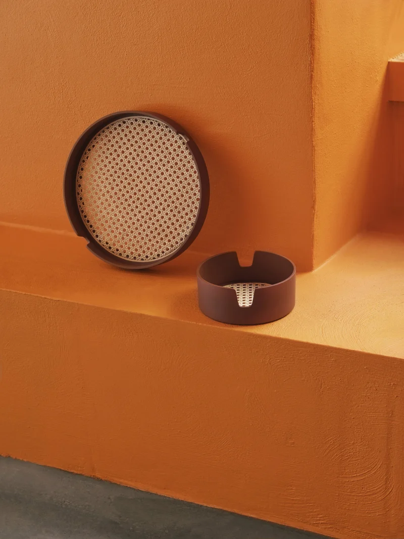 Plateau en bouleau et rotin orange 35 cm Salon - Normann Copenhagen