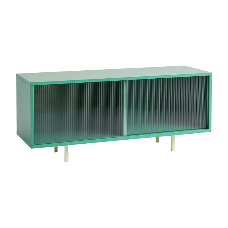 Buffet bas M en bois vert menthe avec portes vitrées - Hay
