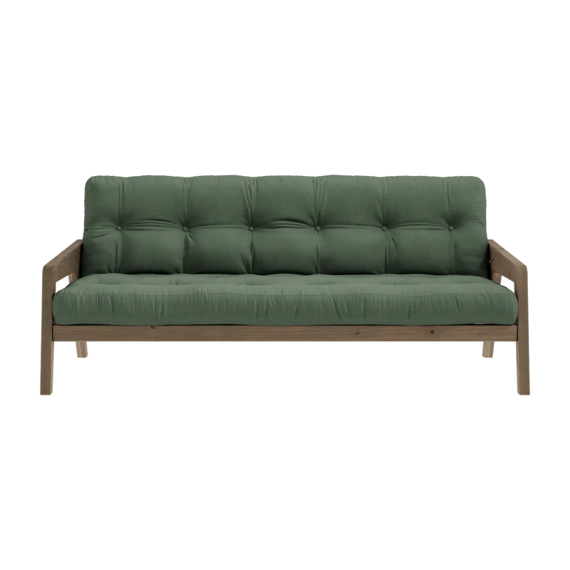 Canapé-lit en bois de pin laqué marron foncé et tissu vert olive 204 x 130 cm Grab - Karup Design